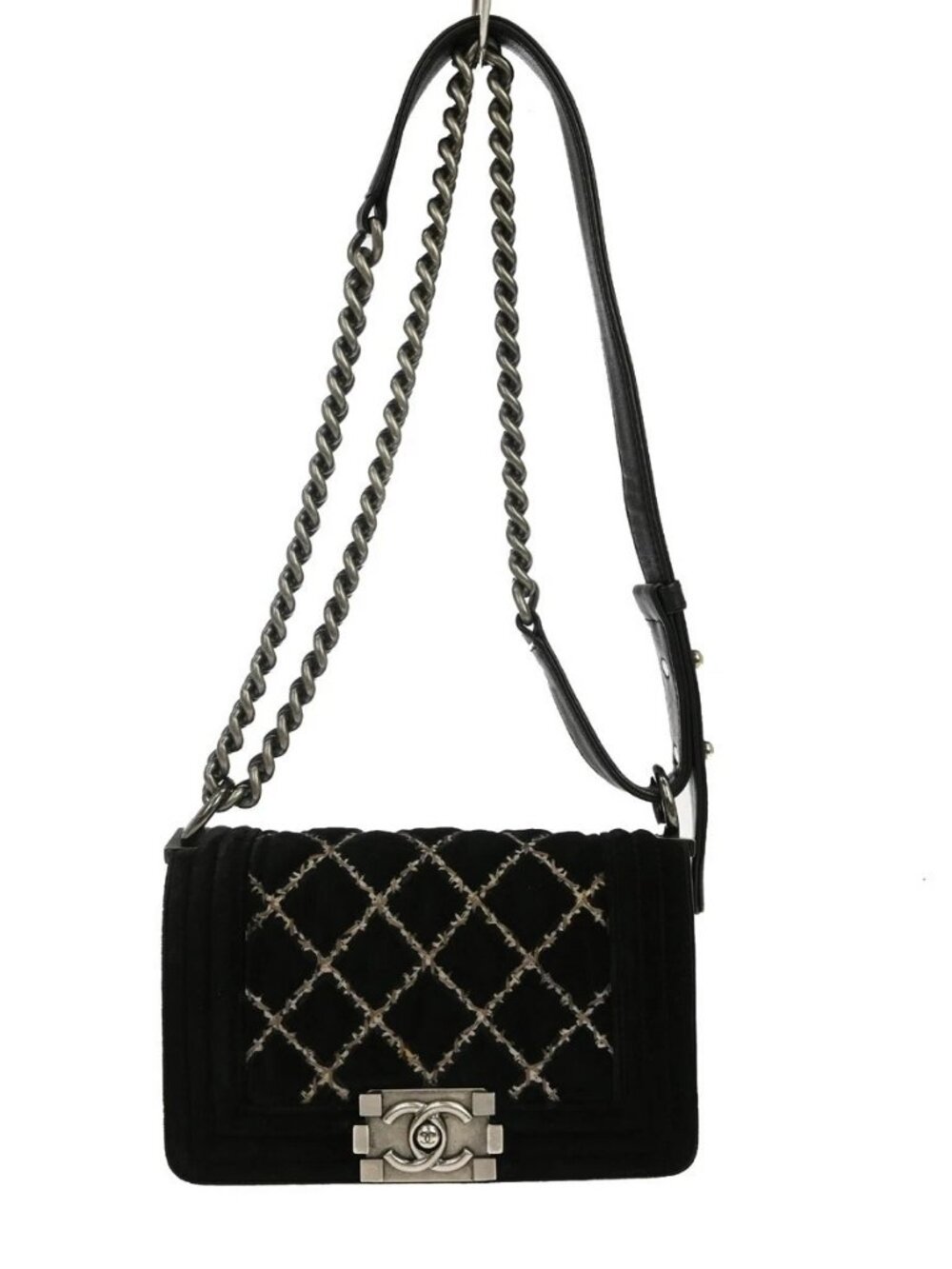 Boy Chanel Black Velvet Quilted Medium Small Boy Flap Bag RQ04624